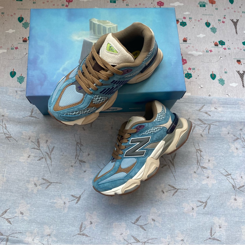 New Balance Blue And Brown Layered Mesh-Suede Sneakers